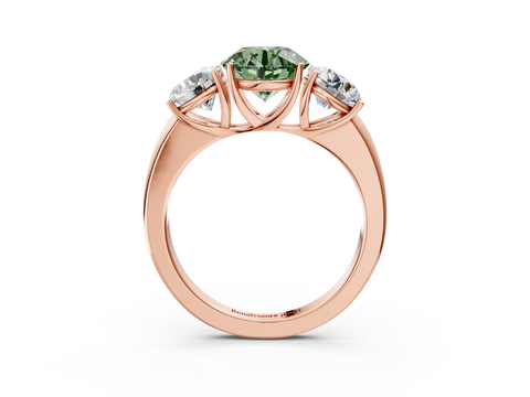 Rose gold Three-Stone Fancy Green Round  Cut Diamond Ring with Channel-Set Band and Four-Prong Setting_115