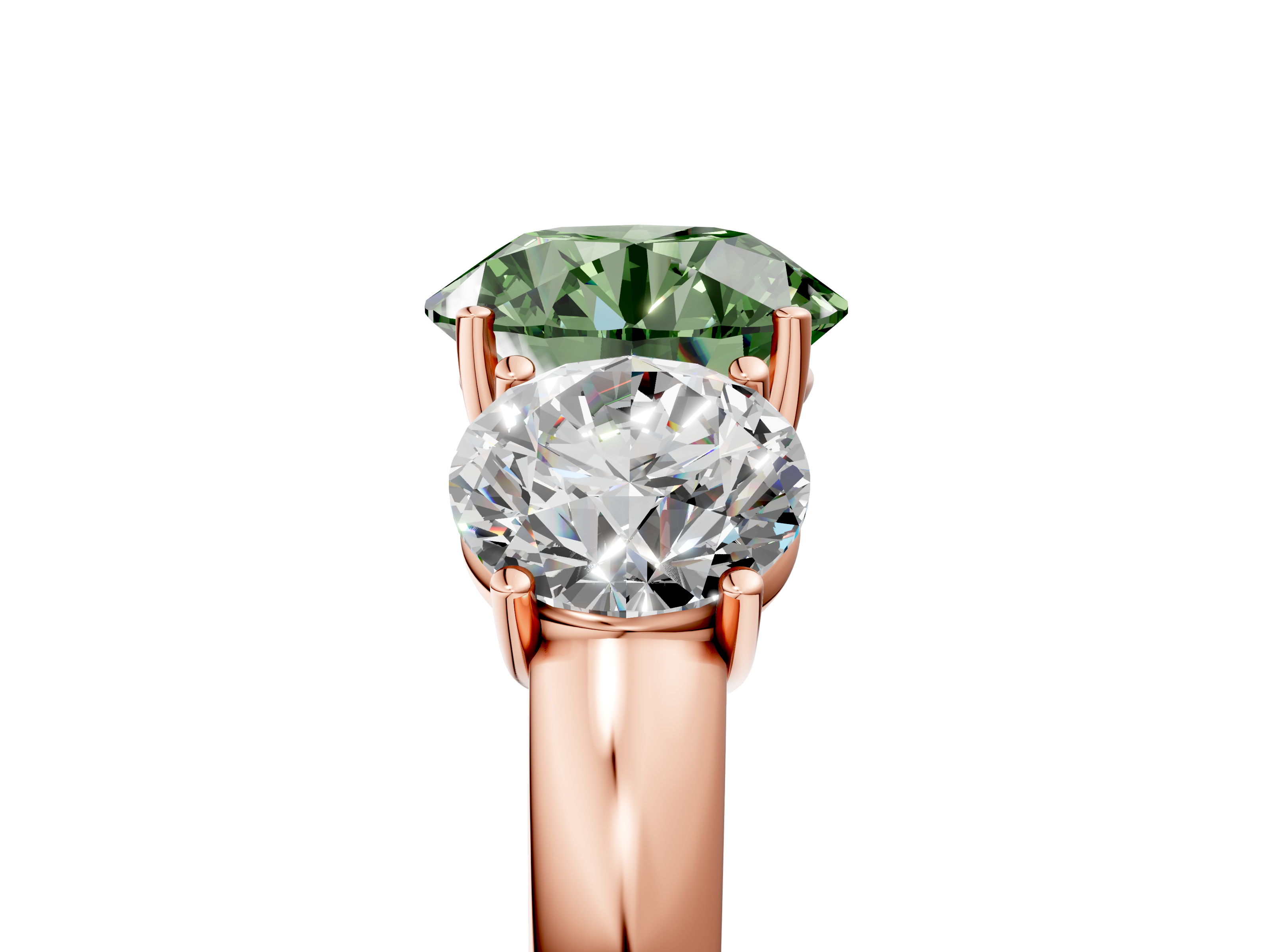 Rose gold Three-Stone Fancy Green Round  Cut Diamond Ring with Channel-Set Band and Four-Prong Setting_117