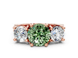 Rose gold Three-Stone Fancy Green Round  Cut Diamond Ring with Channel-Set Band and Four-Prong Setting_65