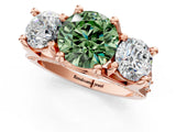 Rose gold Three-Stone Fancy Green Round  Cut Diamond Ring with Channel-Set Band and Four-Prong Setting_66