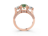 Rose gold Three-Stone Fancy Green Round  Cut Diamond Ring with Channel-Set Band and Four-Prong Setting_68