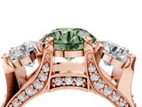 Rose gold Three-Stone Fancy Green Round  Cut Diamond Ring with Channel-Set Band and Four-Prong Setting_69
