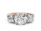 Rose gold Three-Stone Fancy Green Round Cut Diamond Ring with Pavé Band and Prong Setting_49