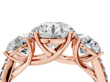 Rose gold Three-Stone Fancy Green Round Cut Diamond Ring with Pavé Band and Prong Setting_65