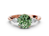 Rose gold Three-Stone Fancy Green Round  Cut Diamond Ring with Pear Side Stones in Four-Prong Setting_109