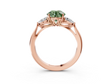 Rose gold Three-Stone Fancy Green Round  Cut Diamond Ring with Pear Side Stones in Four-Prong Setting_112