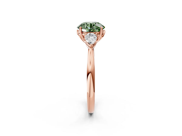 Rose gold Three-Stone Fancy Green Round Cut Diamond Ring with Pear  Side Stones in Four-Prong Setting