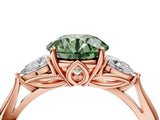 Rose gold Three-Stone Fancy Green Round Cut Diamond Ring with Pear  Side Stones in Four-Prong Setting_40