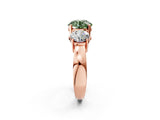 Rose gold Three-Stone Fancy Green Round Cut Diamond Ring with Round Side Stones, Classic Band, and Four-Prong Setting_2