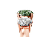 Rose gold Three-Stone Fancy Green Round Cut Diamond Ring with Round Side Stones, Classic Band, and Four-Prong Setting_5