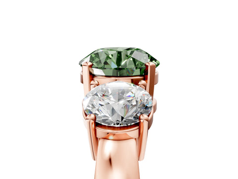 Rose gold Three-Stone Fancy Green Round Cut Diamond Ring with Round Side Stones, Classic Band, and Four-Prong Setting_5