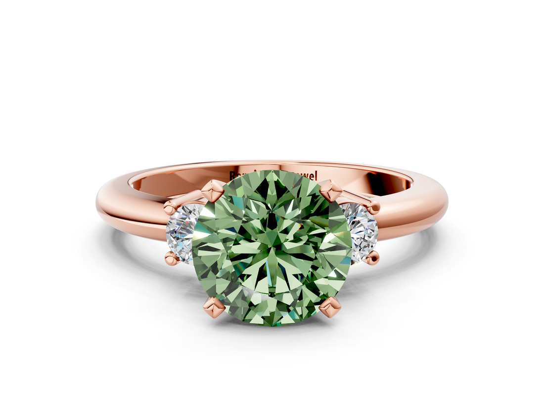 Rose gold Three-Stone Fancy Green Round  Cut Diamond Solitaire with Prong Setting and Classic Band_28