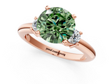 Rose gold Three-Stone Fancy Green Round  Cut Diamond Solitaire with Prong Setting and Classic Band_29