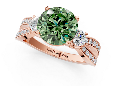 Rose gold Three-Stone Fancy Green Round  Cut Diamond Twist Band with Prong Setting_51