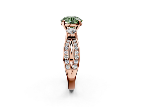 Rose gold Three-Stone Fancy Green Round  Cut Diamond Twist Band with Prong Setting_52