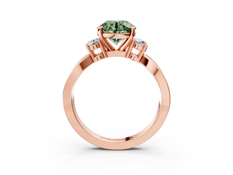 Rose gold Three-Stone Fancy Green Round  Cut Diamond Twist Band with Prong Setting_53