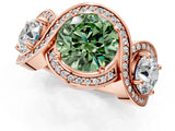 Rose gold Three-Stone Fancy Green Round Cut Diamond Wave Pave Band with Prong Setting_1