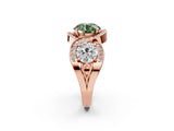 Rose gold Three-Stone Fancy Green Round Cut Diamond Wave Pave Band with Prong Setting_2