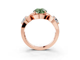 Rose gold Three-Stone Fancy Green Round Cut Diamond Wave Pave Band with Prong Setting_3