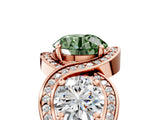 Rose gold Three-Stone Fancy Green Round Cut Diamond Wave Pave Band with Prong Setting_5