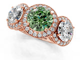 Rose gold Three-Stone Fancy Green Round Cut Halo Diamond Milgrain Band with Four-Prong Setting_1