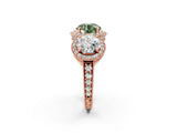 Rose gold Three-Stone Fancy Green Round Cut Halo Diamond Milgrain Band with Four-Prong Setting_2