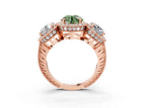 Rose gold Three-Stone Fancy Green Round Cut Halo Diamond Milgrain Band with Four-Prong Setting_3