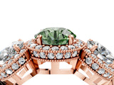Rose gold Three-Stone Fancy Green Round Cut Halo Diamond Milgrain Band with Four-Prong Setting_4