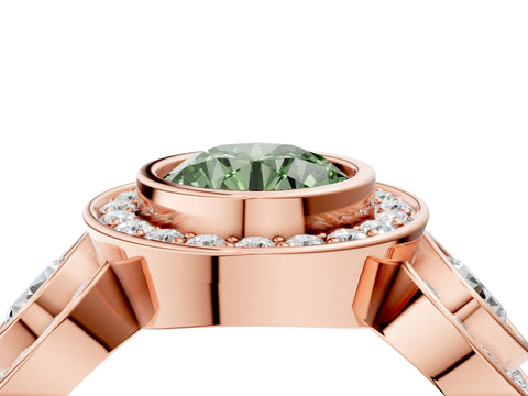 Rose gold Three-Stone Fancy Green Round Cut Halo Pavé Diamond Ring_4