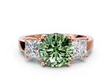 Rose gold Three-Stone Fancy Green Round  Cut Solitaire Ring with Prong Setting_3