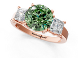 Rose gold Three-Stone Fancy Green Round  Cut Solitaire Ring with Prong Setting_4