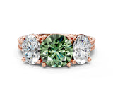 Rose gold Three-Stone Fancy Green Round  Diamond Milgrain Pave Band with Prong Setting 1