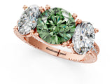 Rose gold Three-Stone Fancy Green Round  Diamond Milgrain Pave Band with Prong Setting 2