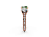 Rose gold Three-Stone Fancy Green Round  Diamond Milgrain Pave Band with Prong Setting 3