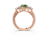 Rose gold Three-Stone Fancy Green Round  Diamond Milgrain Pave Band with Prong Setting 4