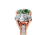 Rose gold Three-Stone Fancy Green Round  Diamond Milgrain Pave Band with Prong Setting