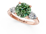 Rose gold Three-Stone Fancy Green Round  Diamond Ring with Pear Side Stones in Four-Prong Setting_89