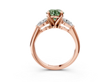 Rose gold Three-Stone Fancy Green Round  Diamond Ring with Pear Side Stones in Four-Prong Setting_91