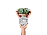 Rose gold Three-Stone Fancy Green Round  Diamond Ring with Pear Side Stones in Four-Prong Setting_93