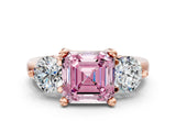 Rose gold Three-Stone Fancy Pink Asscher  Brilliant Cut Solitaire Ring with Prong Setting on a Classic Band 1