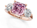 Rose gold Three-Stone Fancy Pink Asscher  Brilliant Cut Solitaire Ring with Prong Setting on a Classic Band 2