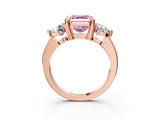 Rose gold Three-Stone Fancy Pink Asscher  Brilliant Cut Solitaire Ring with Prong Setting on a Classic Band 4