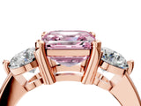 Rose gold Three-Stone Fancy Pink Asscher  Brilliant Cut Solitaire Ring with Prong Setting on a Classic Band 5