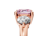 Rose gold Three-Stone Fancy Pink Asscher  Brilliant Cut Solitaire Ring with Prong Setting on a Classic Band