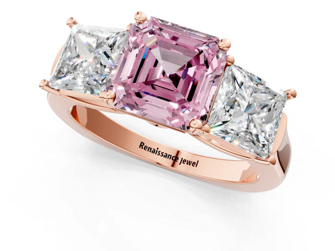 Rose gold Three-Stone Fancy Pink Asscher Cut Brilliant Diamond Trellis Ring with Comfort Fit Band_1