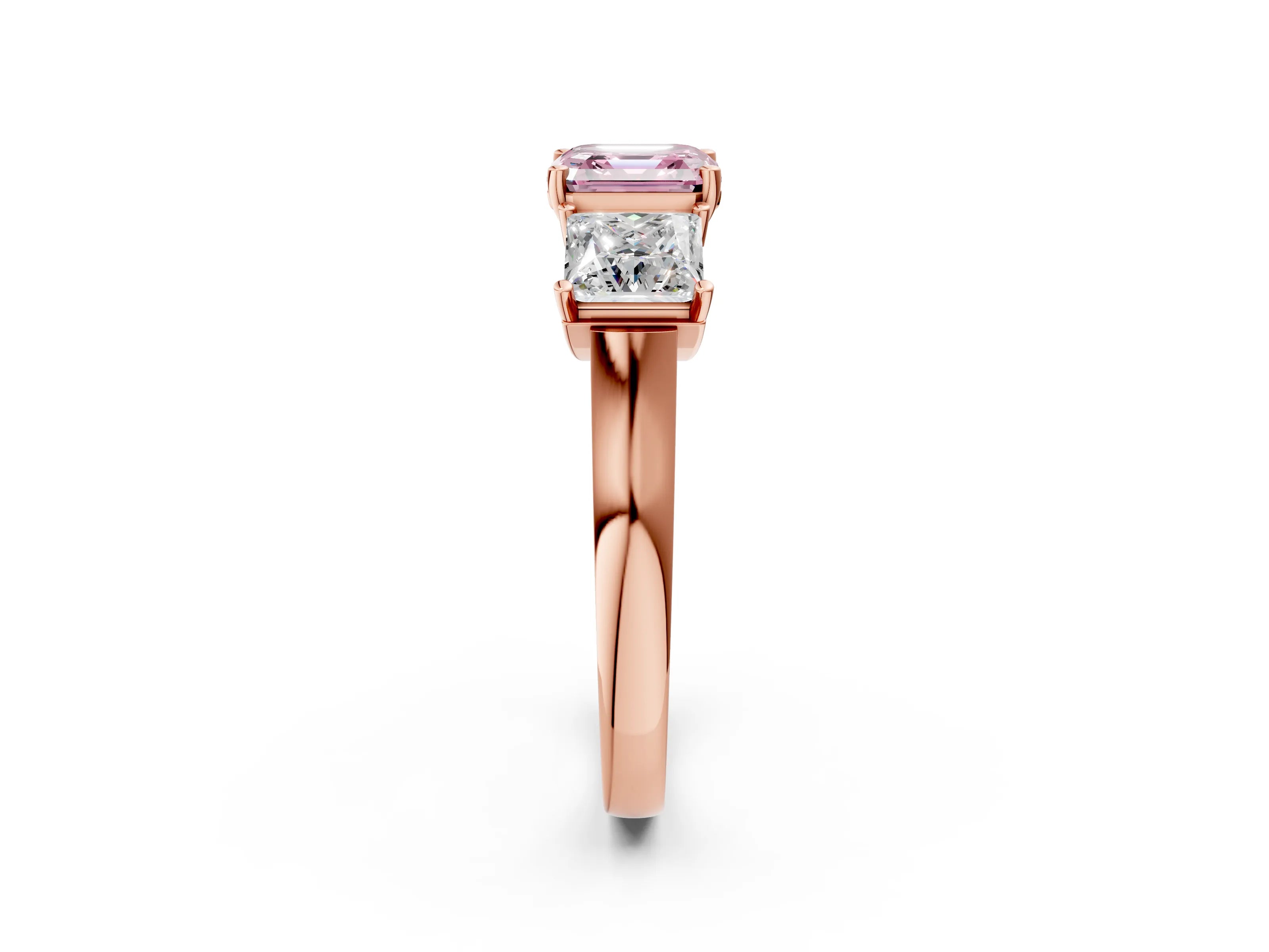 Rose gold Three-Stone Fancy Pink Asscher Cut Brilliant Diamond Trellis Ring with Comfort Fit Band_2
