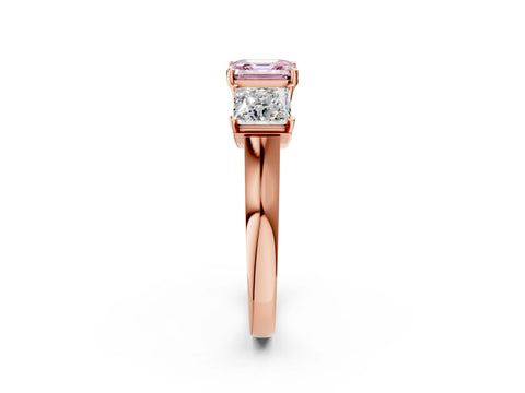 Rose gold Three-Stone Fancy Pink Asscher Cut Brilliant Diamond Trellis Ring with Comfort Fit Band_2