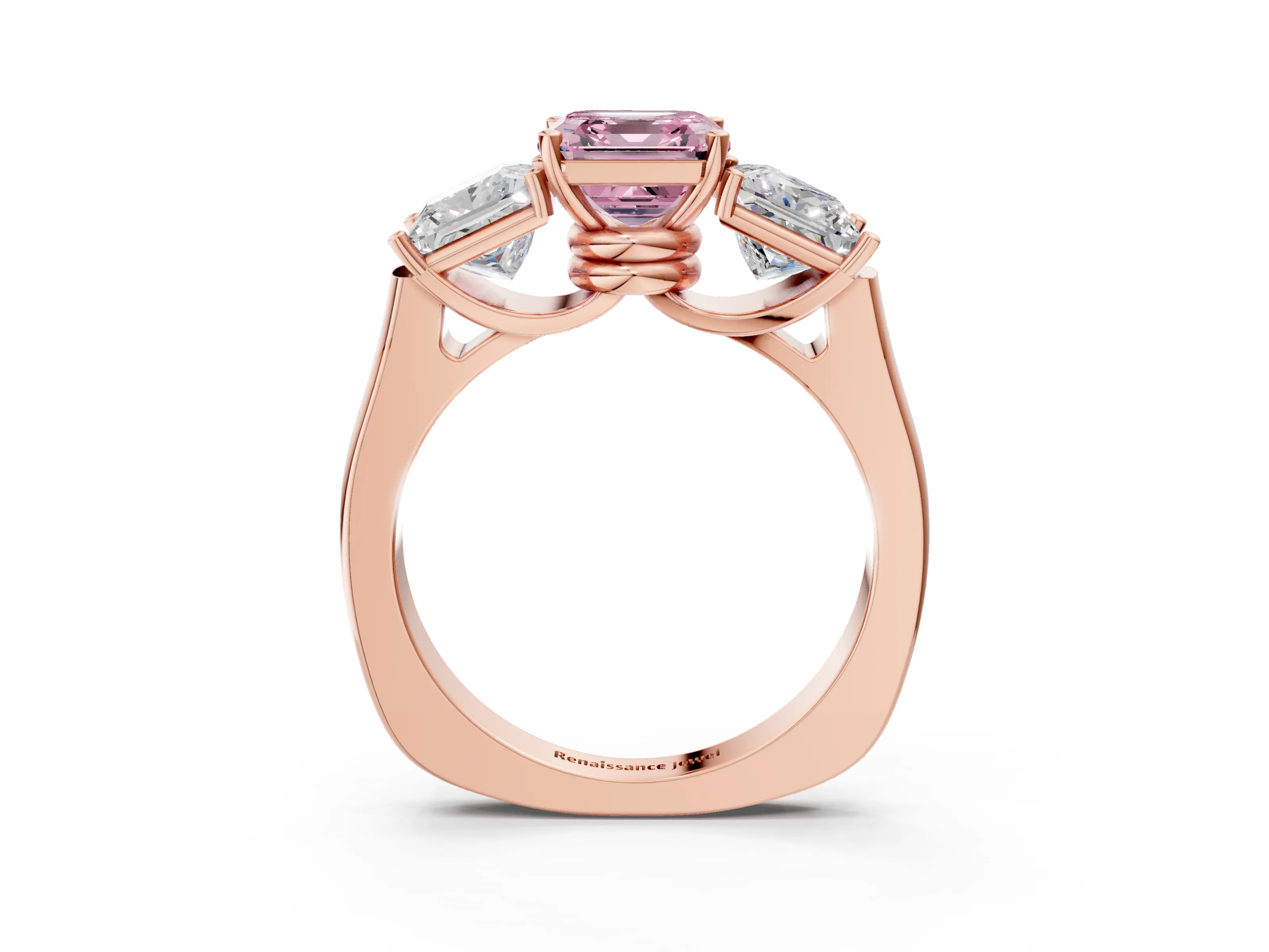 Rose gold Three-Stone Fancy Pink Asscher Cut Brilliant Diamond Trellis Ring with Comfort Fit Band_3