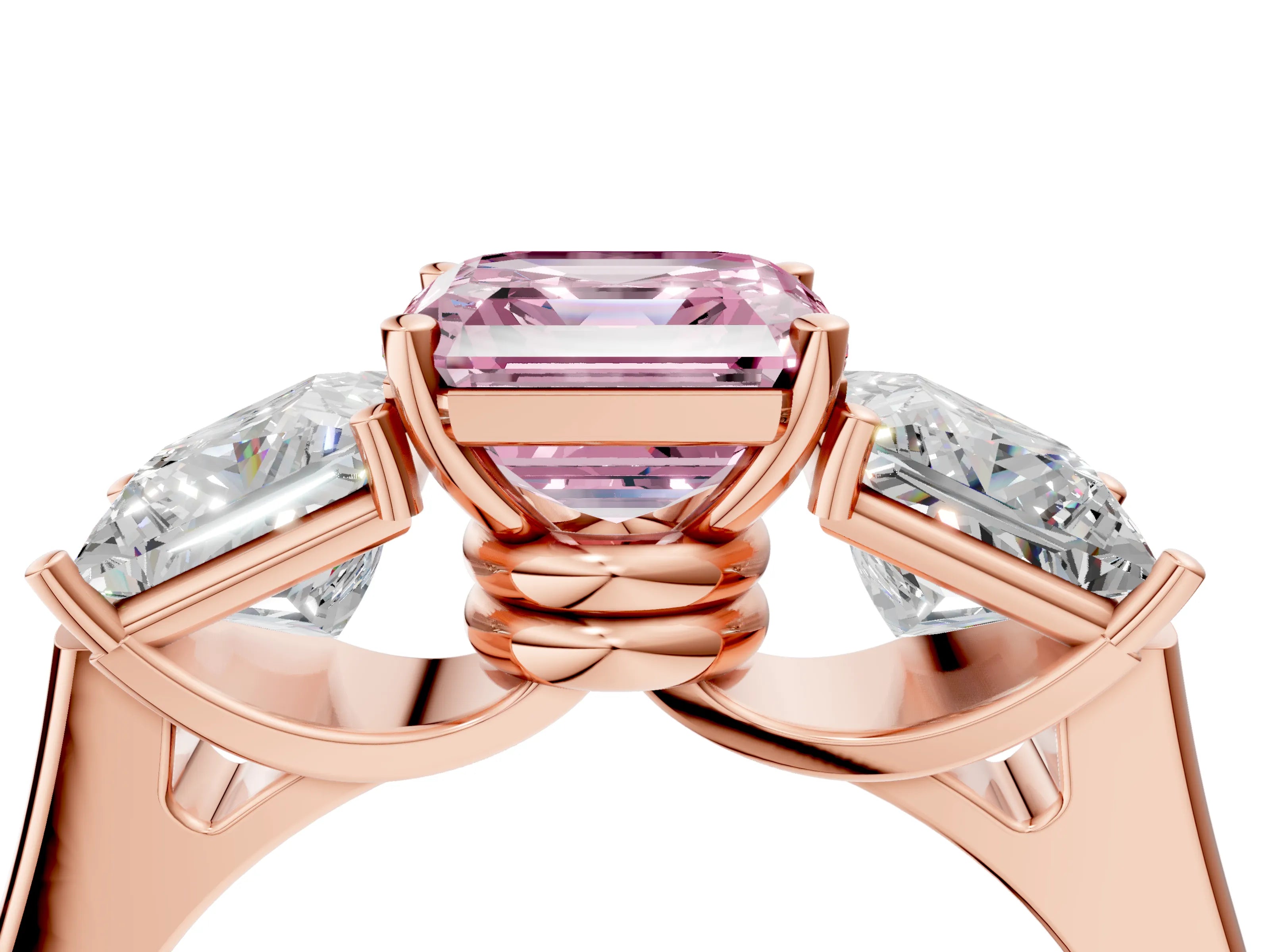 Rose gold Three-Stone Fancy Pink Asscher Cut Brilliant Diamond Trellis Ring with Comfort Fit Band_4