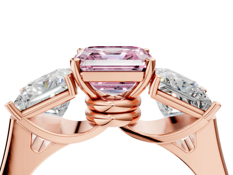 Rose gold Three-Stone Fancy Pink Asscher Cut Brilliant Diamond Trellis Ring with Comfort Fit Band_4